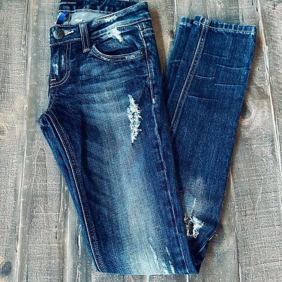 Vigoss Dublin Skinny Distressed Low Rise Jeans 24/00 - Picture 1 of 6